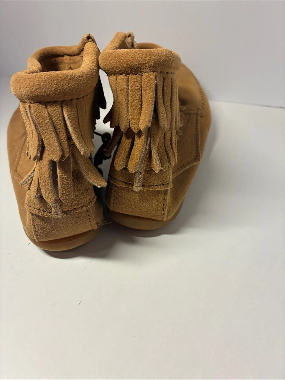 Minnetonka Youth Double Fringe Suede Moccasin Boot - Brown Size 3 2297T